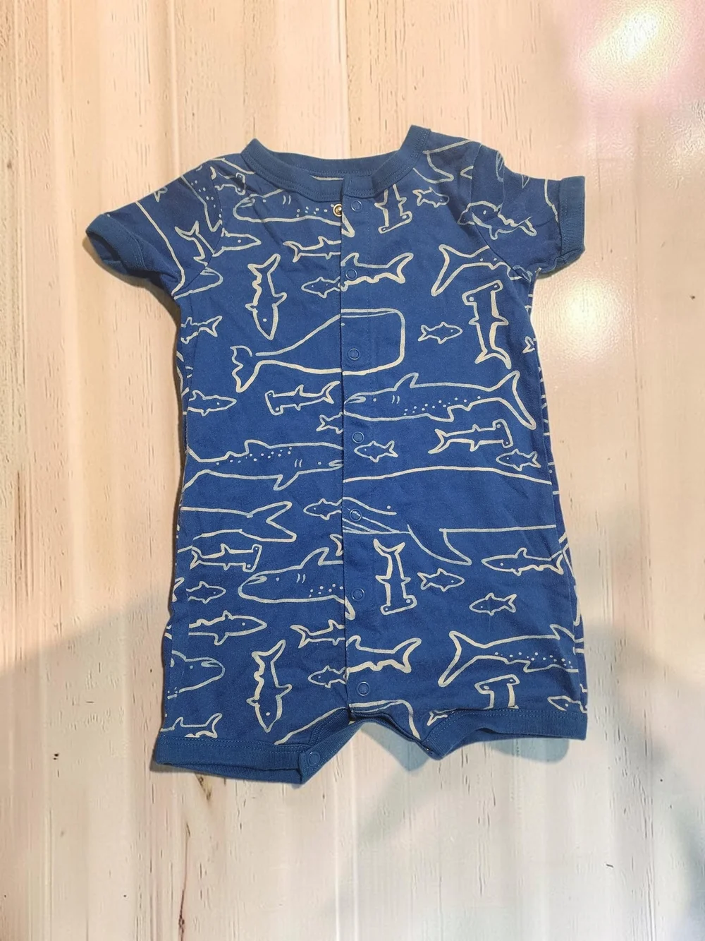 Carter's Baby One-Piece Romper Trio - Navy, Royal Blue & Gray Shark Hood